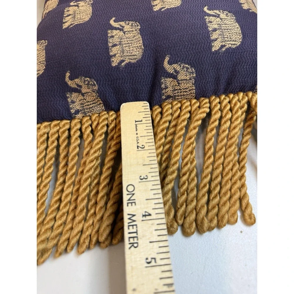 Boho Woven Brocade Elephant Throw Pillow Gold Fringe Purple Decorative Cushion